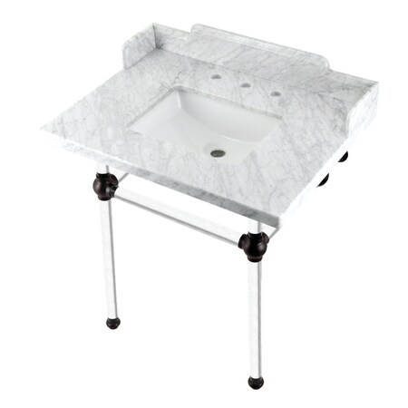 Kingston Brass 30 Carrara Marble Console Sink with Acrylic Legs, Marble WhiteOil Rubbed Bronze LMS3030MASQ5